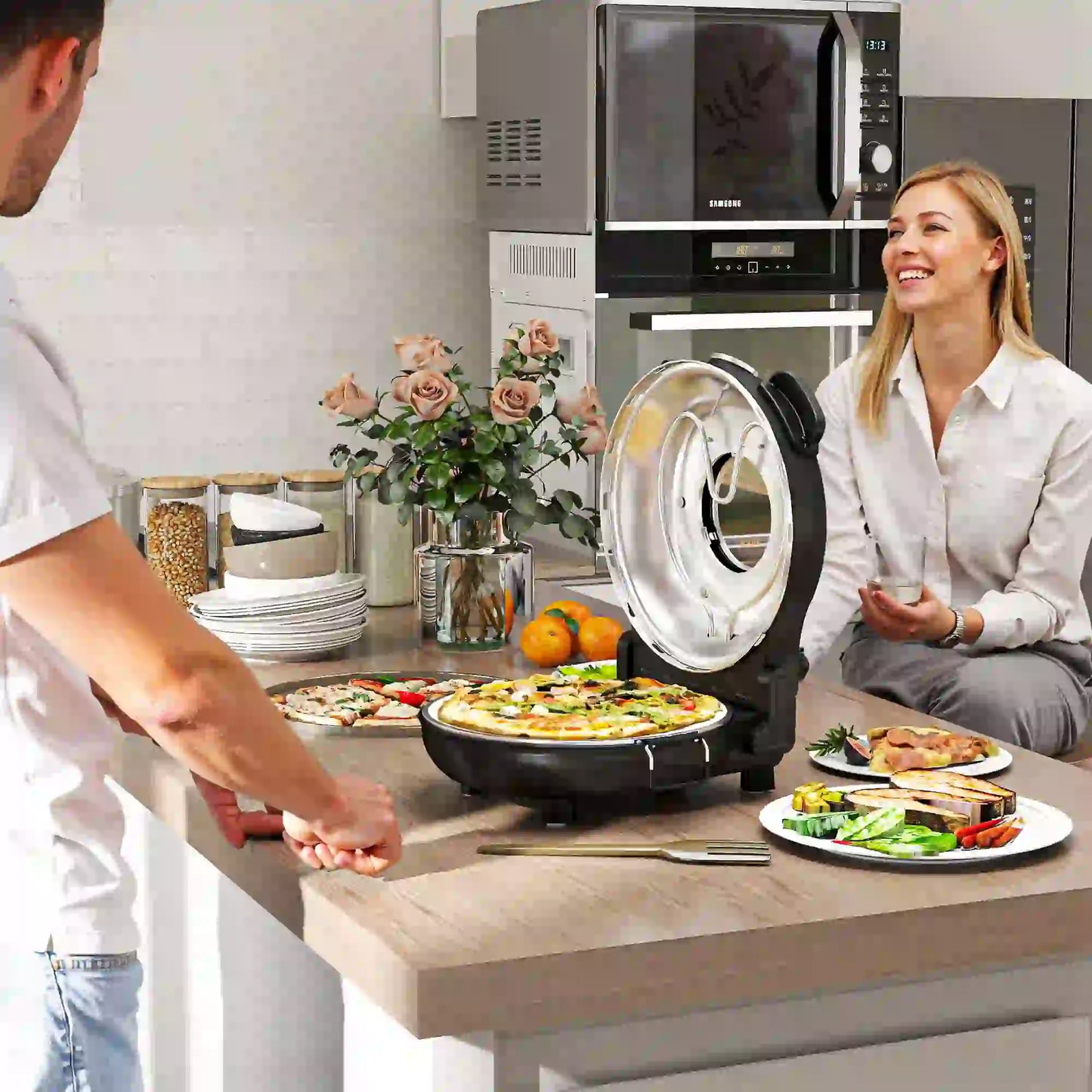 HOMCOM 1200W Pizza Oven, 12'' Electric Pizza Maker with Viewing Window, Dual Knob Temp & Timer Control, Black