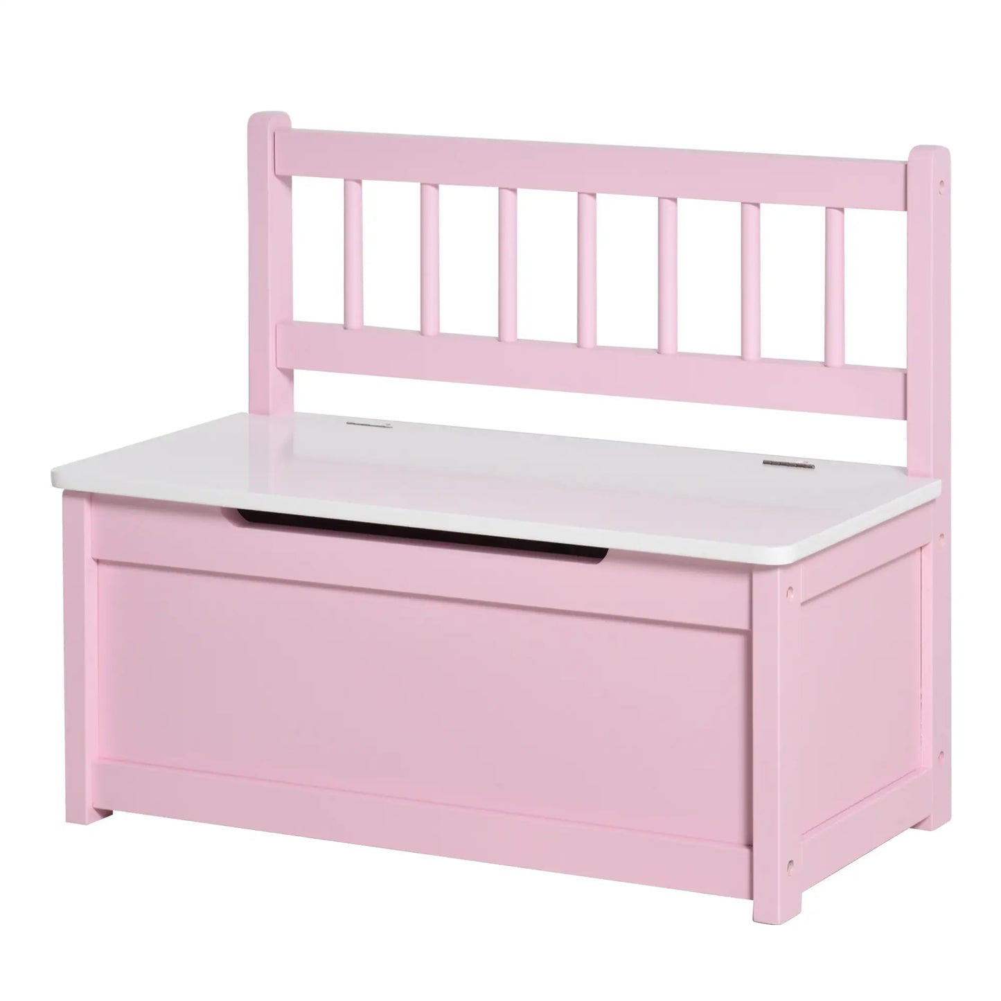 HOMCOM 2 In 1 Kids Wooden Toy Box, Seat Storage Bench, Chest Cabinet Organiser with Safety Pneumatic Rod, Pink