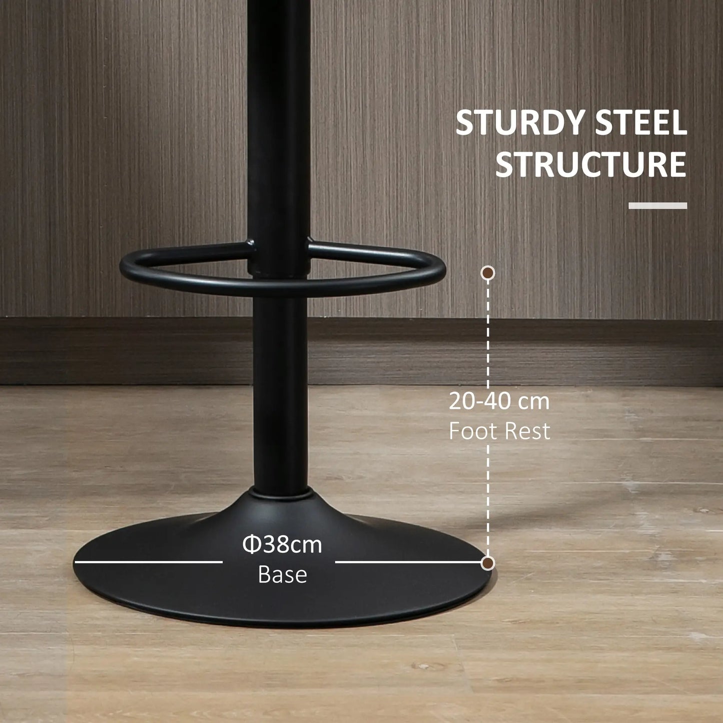 HOMCOM Adjustable Swivel Bar Stools Set of 2, Barstools with Footrest and Backrest, Steel Frame Gas Lift, for Kitchen, Dining Room, Brown