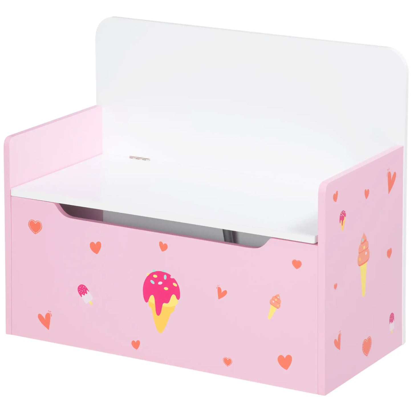 ZONEKIZ 2-in-1 Kids Wooden Storage Chest Bench, Toy Organiser Box w/ Safety Rod - Pink