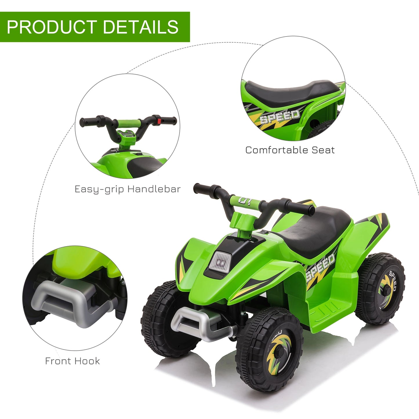 HOMCOM 6V Kids Electric Toy Car Forward Reverse Functions for Toddlers Aged 18-36 Months, Green