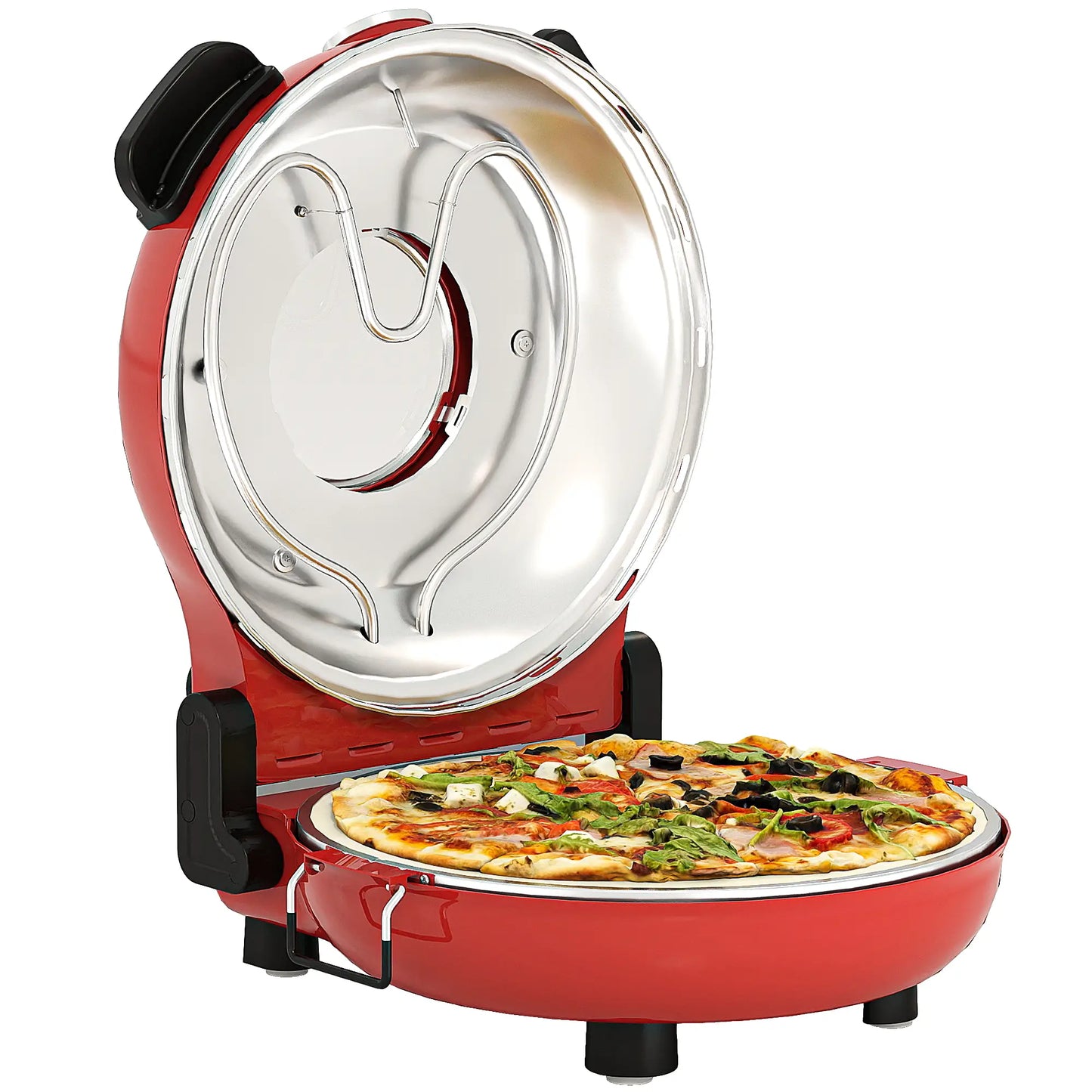 HOMCOM 1200W Pizza Oven, 12 Inch Electric Pizza Maker with Viewing Window, Timer Control & Overheat Protection, Red
