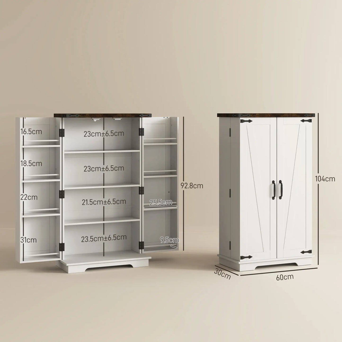 HOMCOM Multi-Storage Farmhouse Style Kitchen Cabinet - White