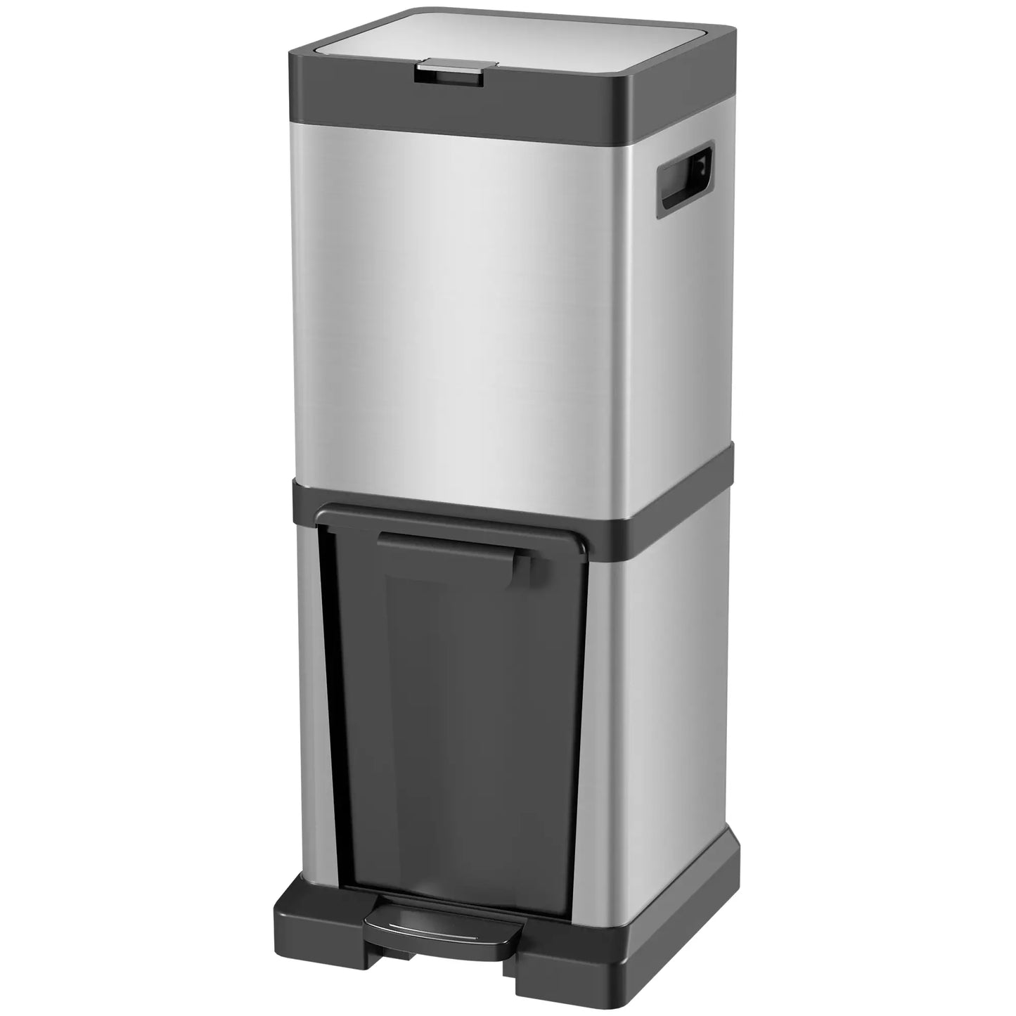 HOMCOM 34L Double Compartment Stainless Steel Kitchen Bin, with Soft-Close Lid
