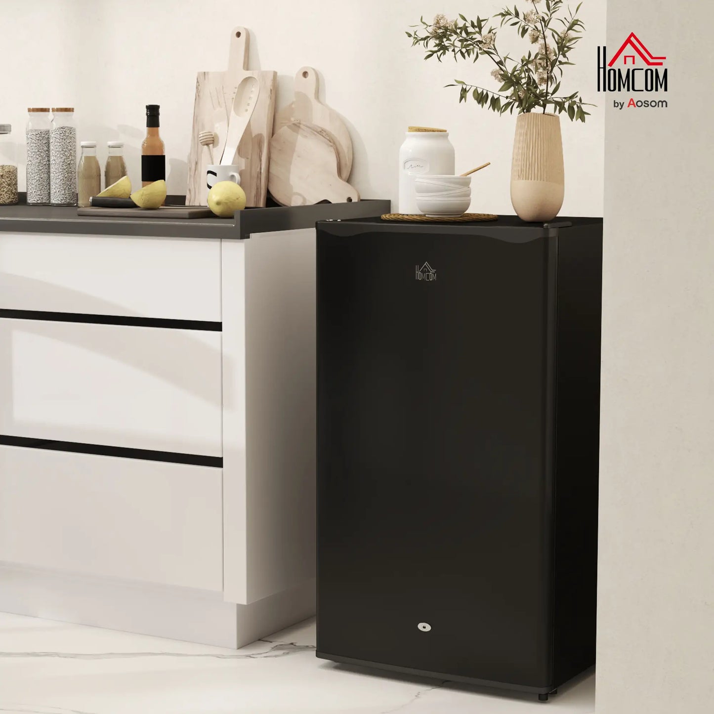 HOMCOM 91L Freestanding Kitchen Under-Counter Fridge with Lock - Black