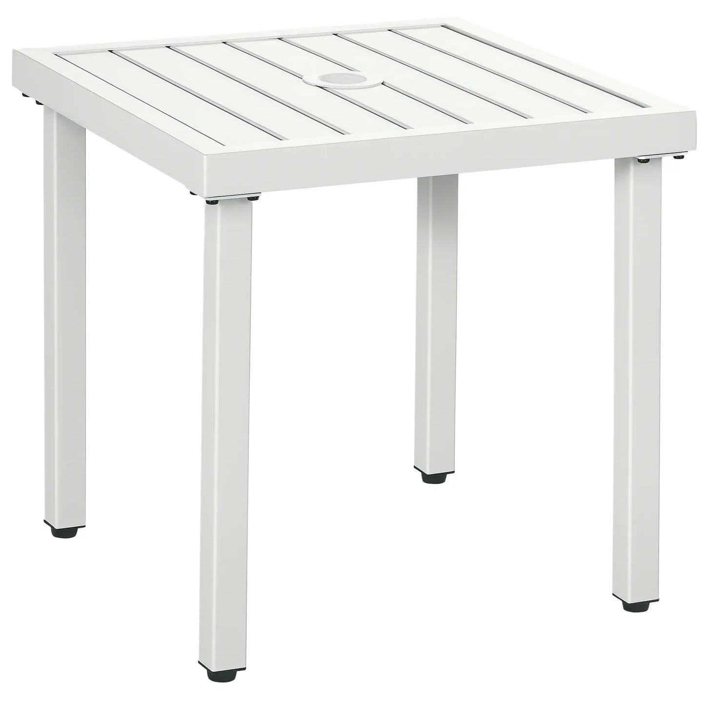 Outsunny Garden Side Table End Table Patio Coffee Table with Umbrella Hole, Steel Frame, White