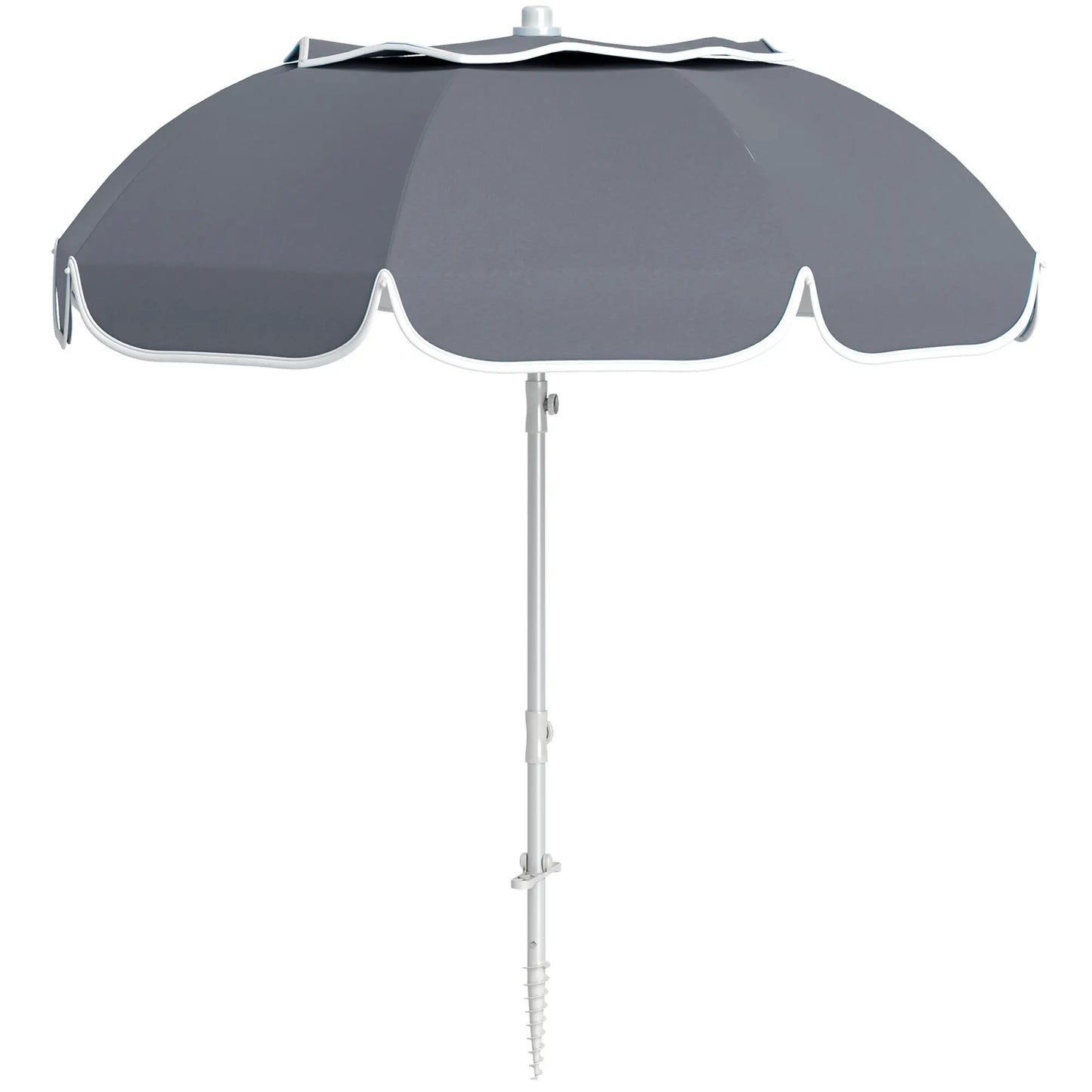 Outsunny Beach Umbrella Portable with Sand Anchor, Carry Bag, Adjustable Height & Tilt, UPF50+ UV Protection, Grey