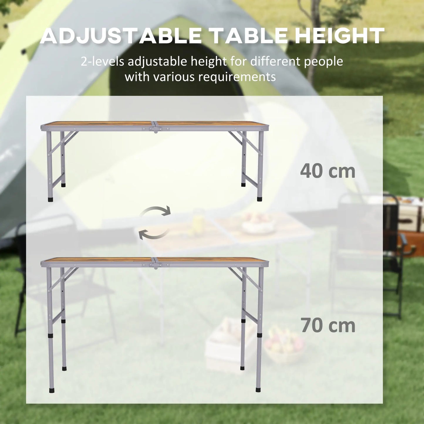 Outsunny 3ft Folding Camping Trestle Table Height Adjustable Aluminium Outdoor Garden Party Picnic BBQ Kitchen