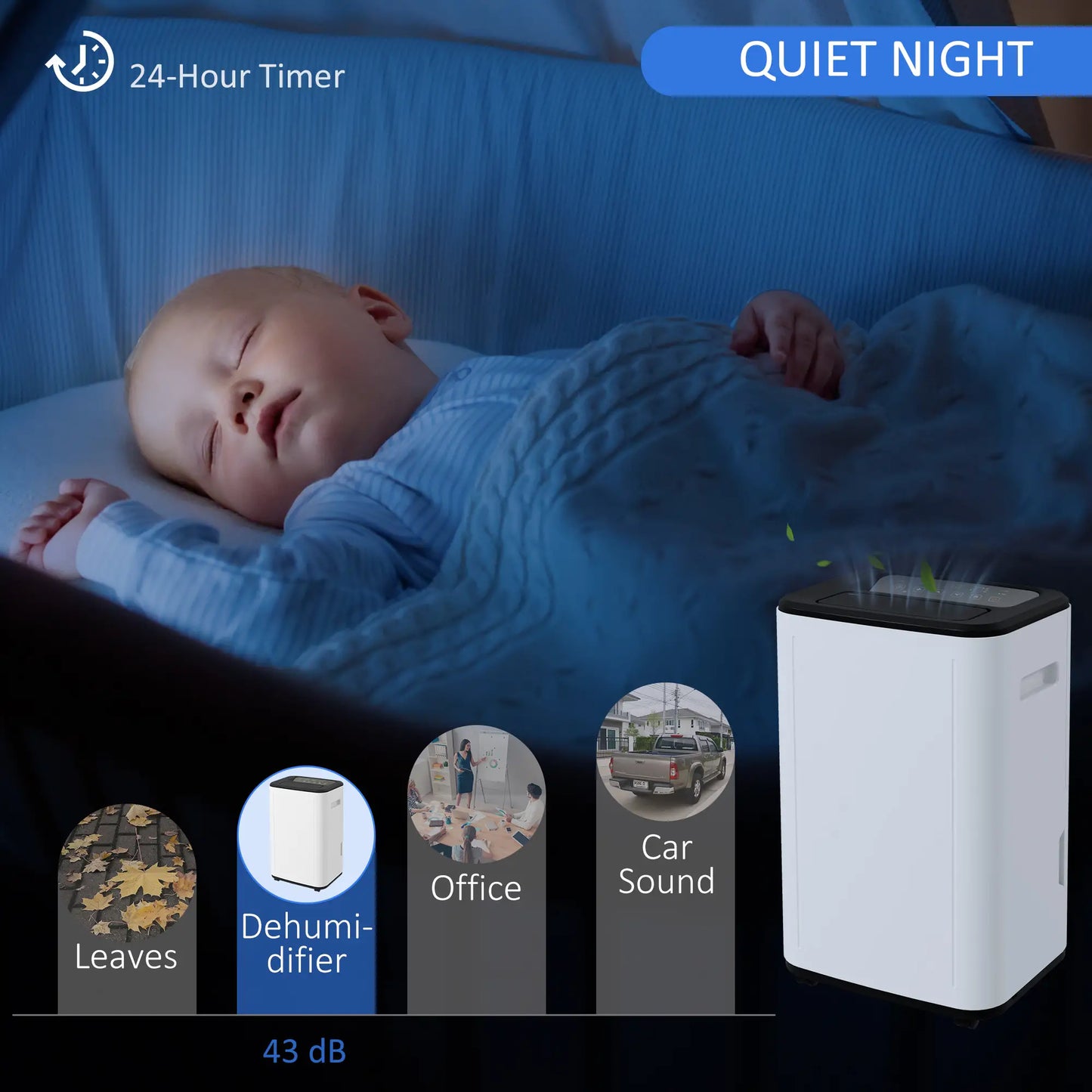 HOMCOM 6000mL Portable Dehumidifier with 24H Timer, 3 Modes, 20L/Day, for Home Laundry Basement