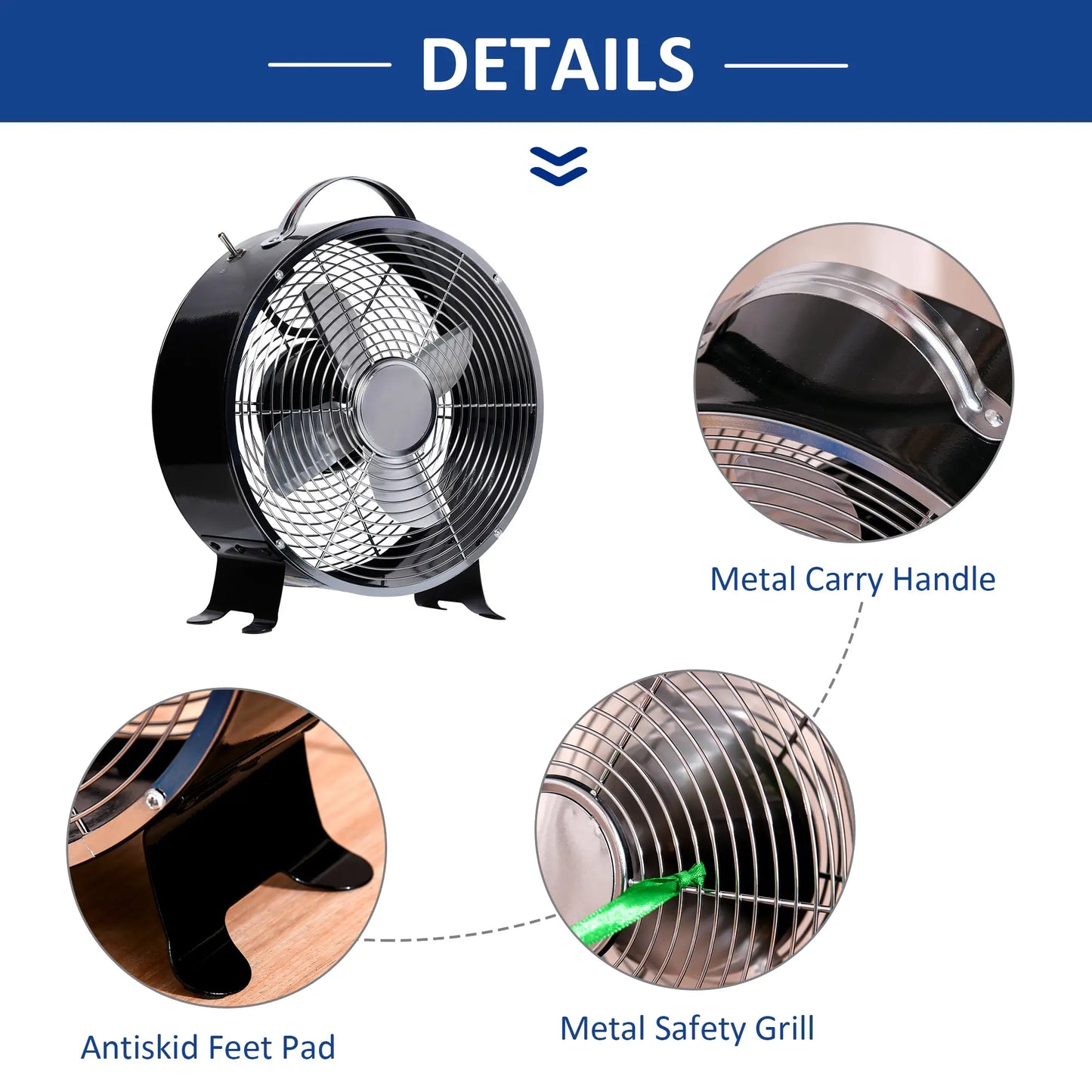 HOMCOM 10" 2-Speed Electric Table Desk Fan w/ Safety Guard Anti-Slip Feet Portable Cooling Fan Home Office Black