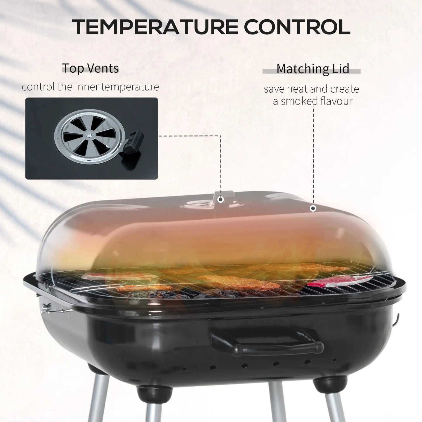 Outsunny Portable BBQ Charcoal Grill with Cooking Utensils, Smoker Grill with Lid for Outdoor Barbecues, Camping, Picnic