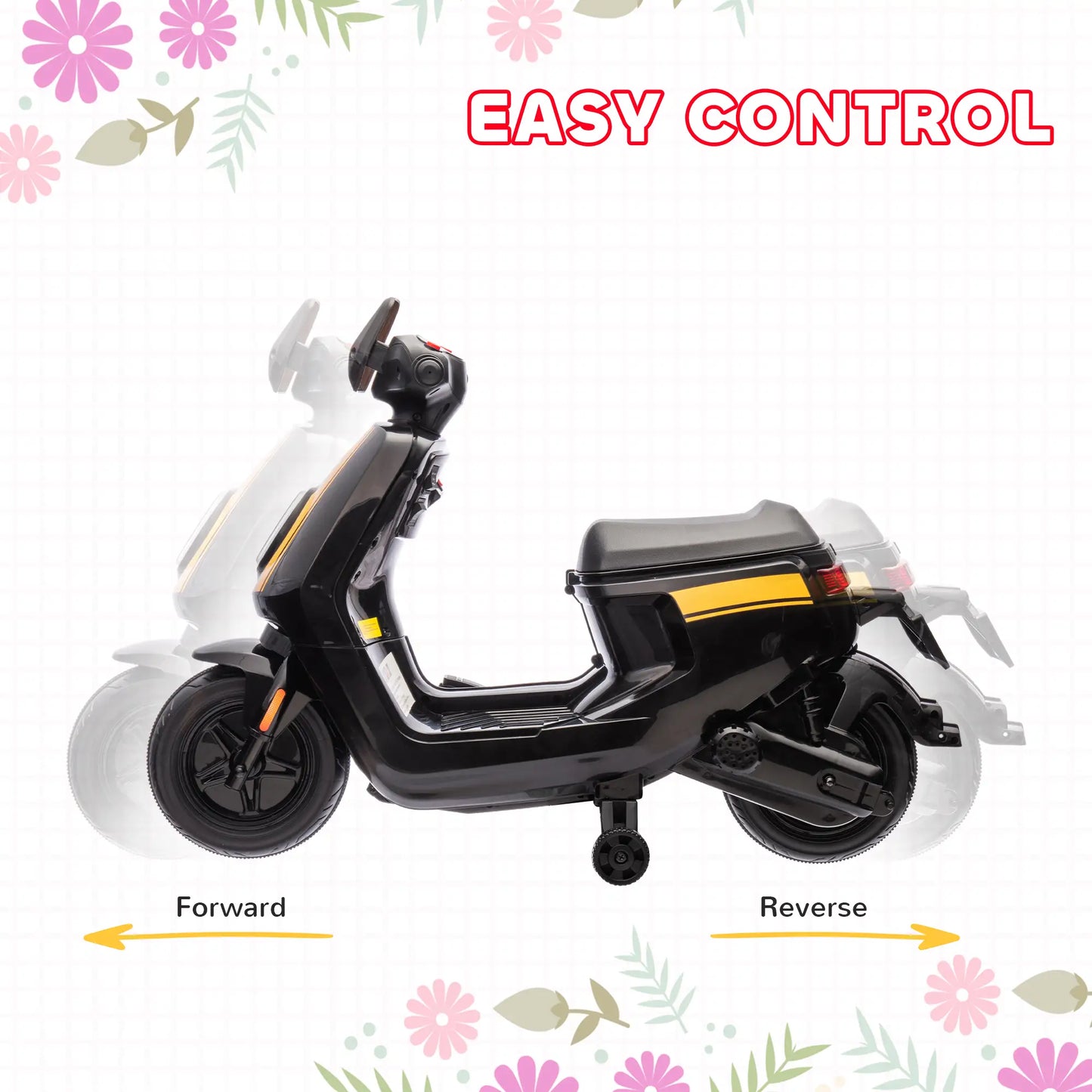 AIYAPLAY 6V Ride on Motorbike, Kids Electric Motorbike w/ Headlights, Music, Training Wheels, for 18-36 Months, Black