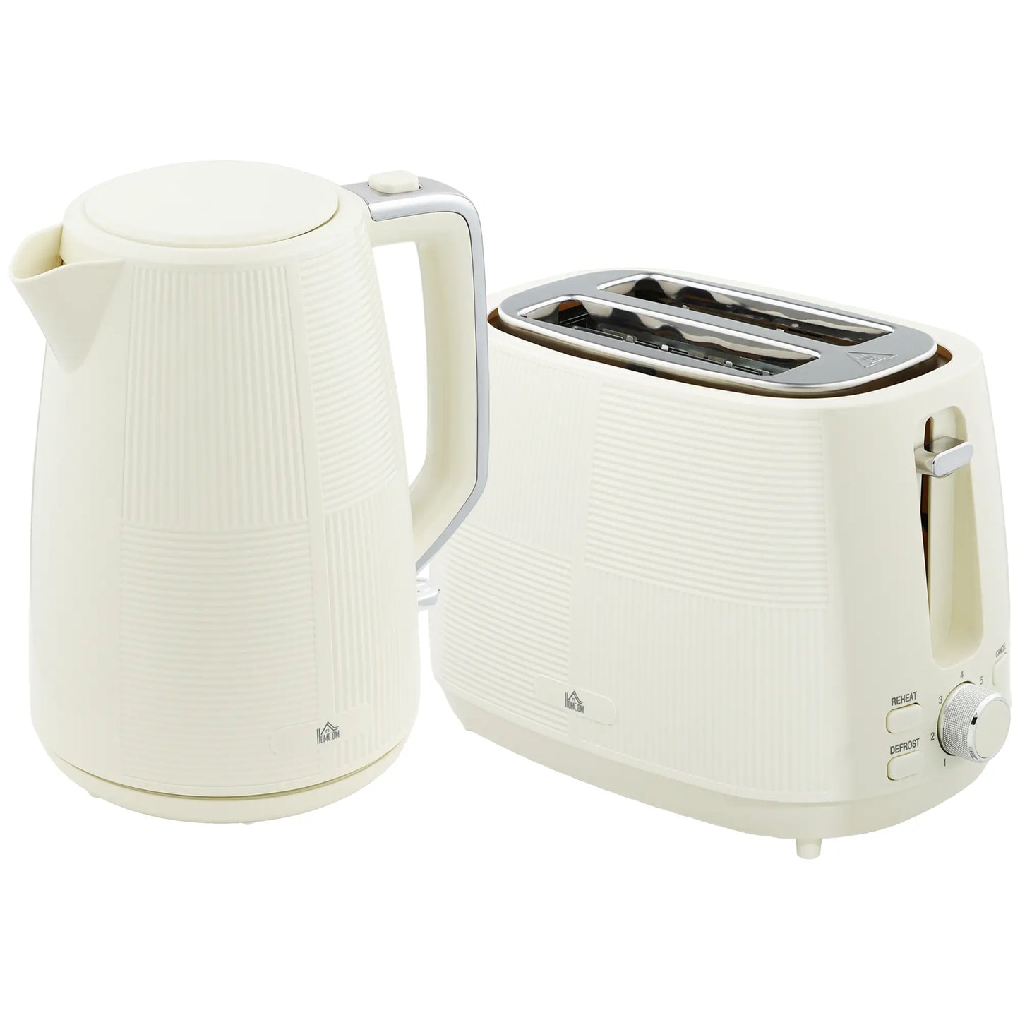 HOMCOM Kettle and Toaster Set, 1.7L 3000W Fast Boil Kettle & 2 Slice Toaster Kitchen Set, Cream White