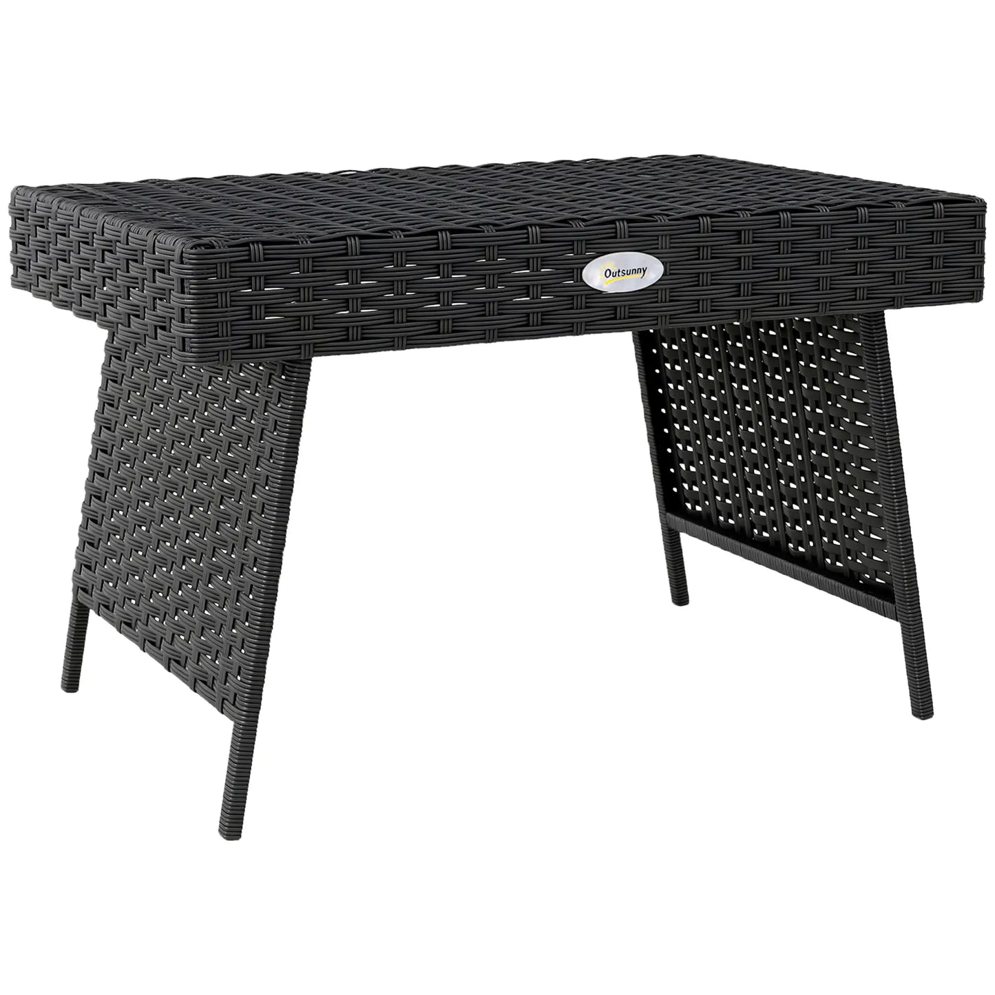 Outsunny Foldable Outdoor Side Table, Bistro Garden Rattan Coffee Table with Steel Frame, Black