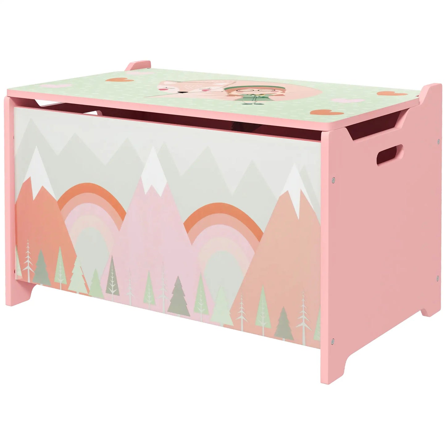 ZONEKIZ Toy Box, Kids Storage Chest, with Lid, Safety Hinge - Pink