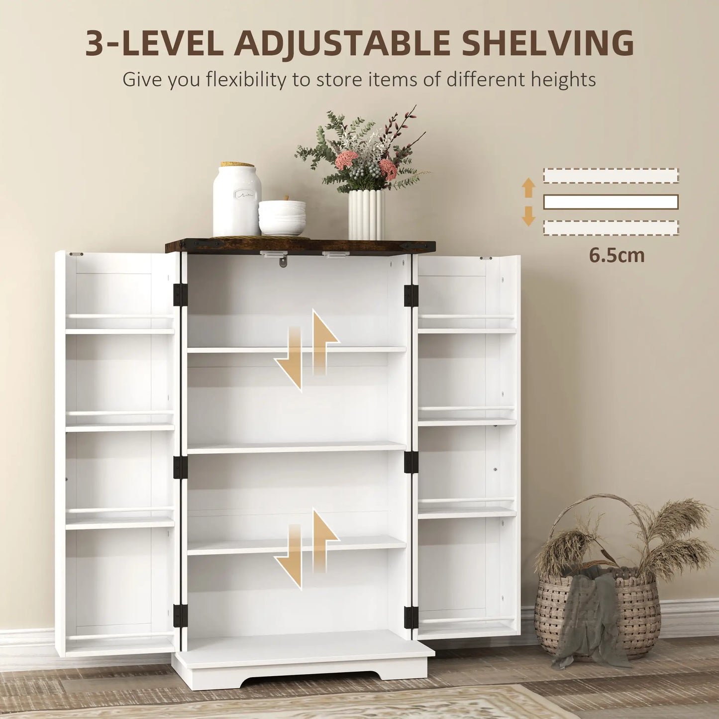 HOMCOM Multi-Storage Farmhouse Style Kitchen Cabinet - White