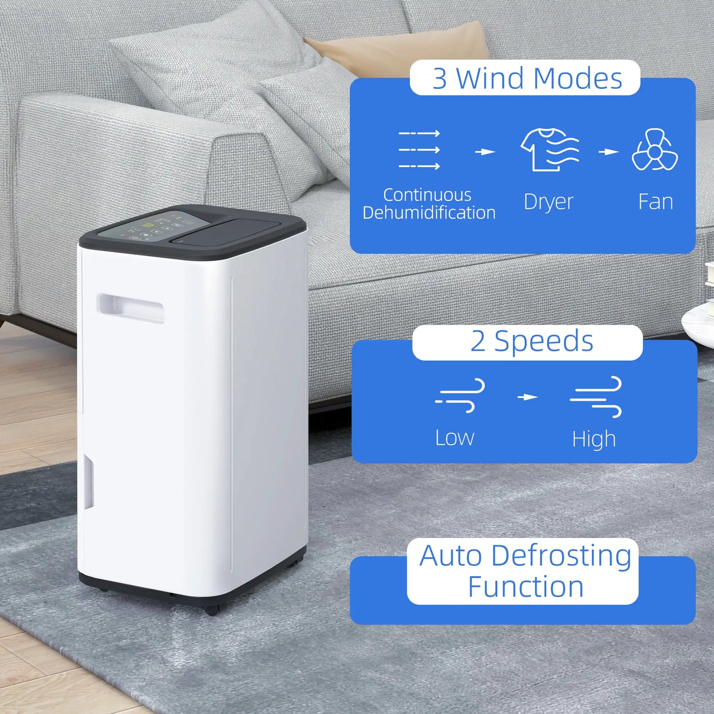 HOMCOM 6000mL Portable Dehumidifier with 24H Timer, 3 Modes, 20L/Day, for Home Laundry Basement