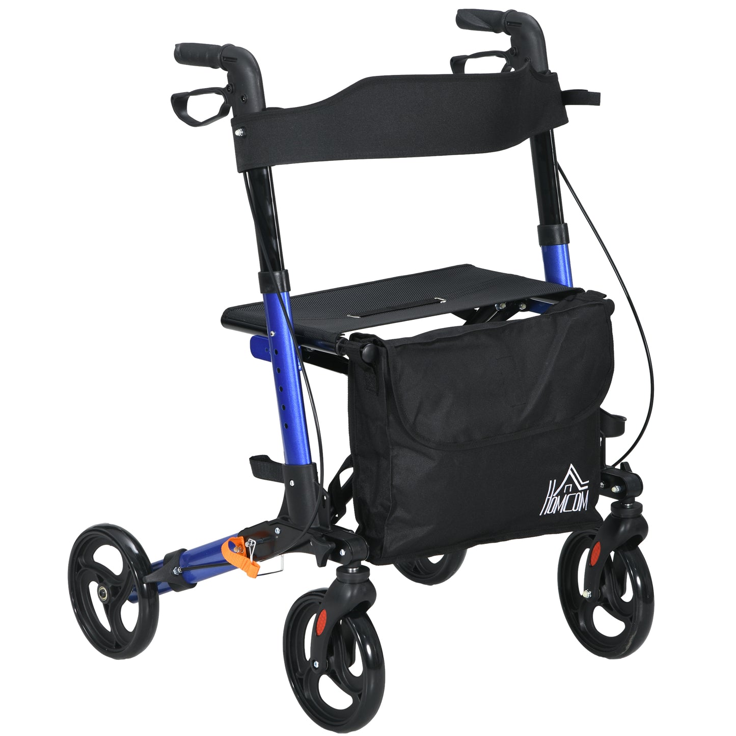 HOMCOM 4 Wheel Rollator with Seat and Back, Folding Mobility Walker with Carry Bag, Adjustable Height, Walking Frame for Seniors, Blue