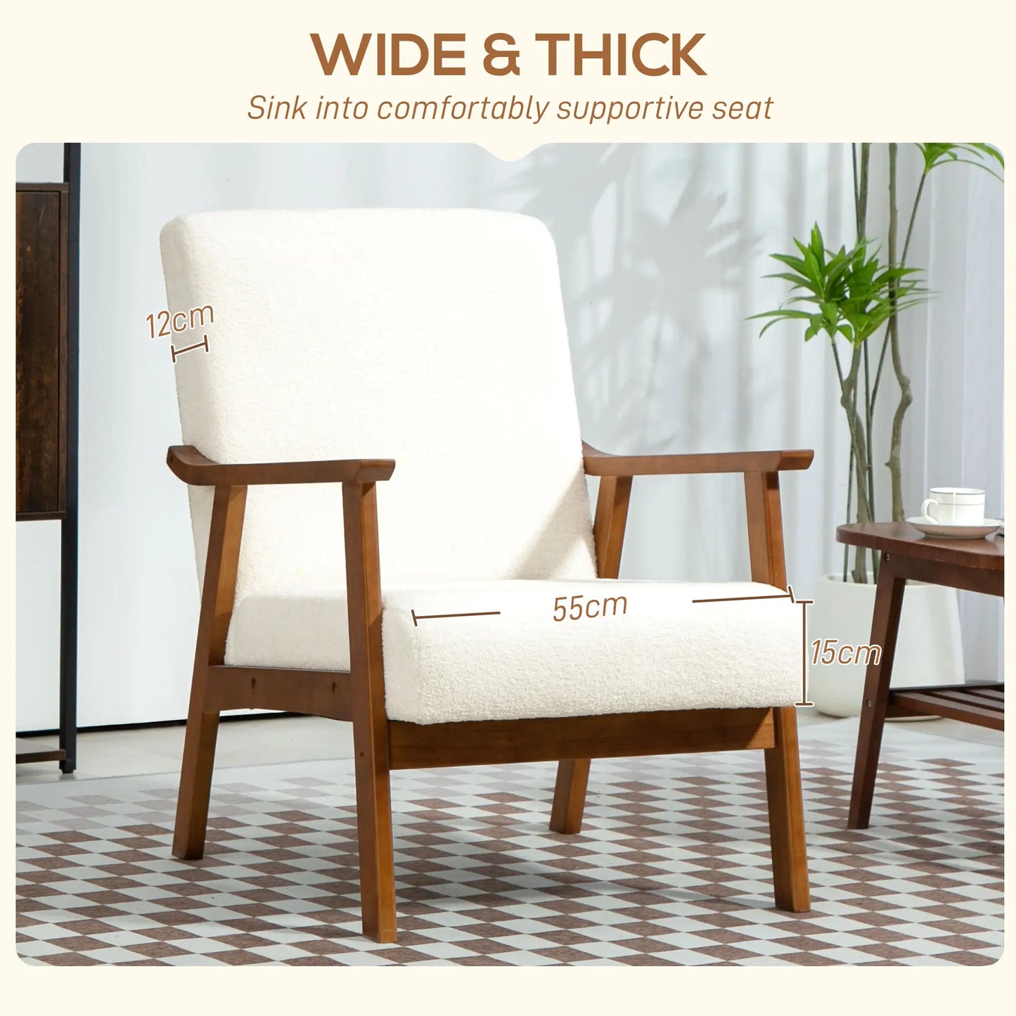 HOMCOM Armchair Boucle Seat Mid Century Accent Chair - White