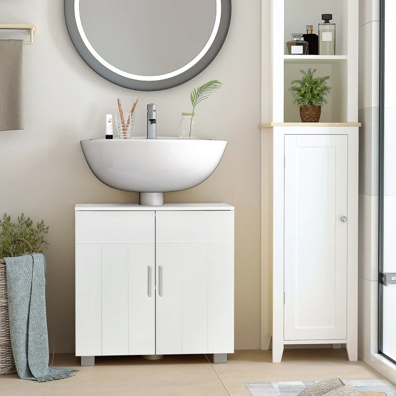 Stylish white bathroom cabinet with U-cutout