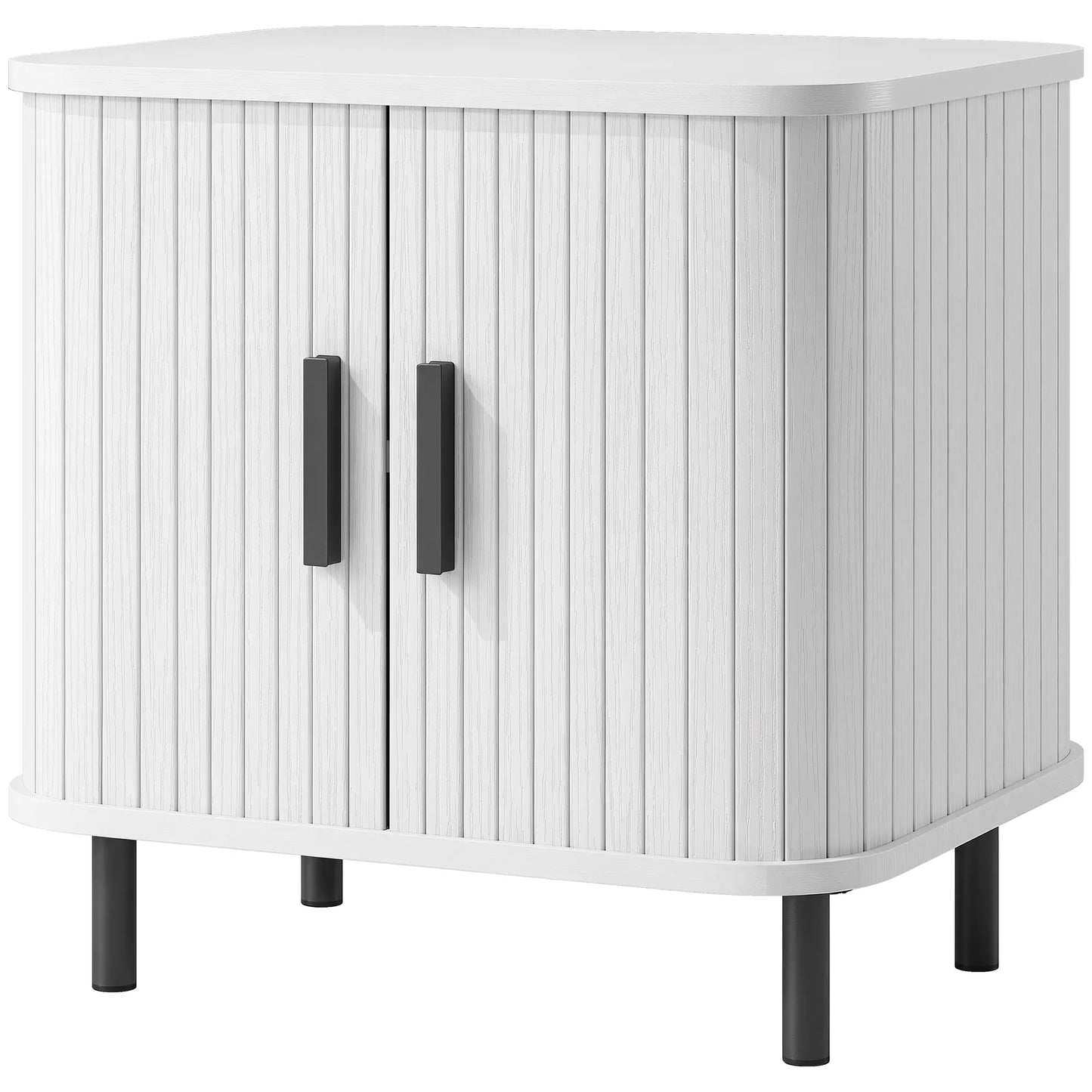 HOMCOM Nightstand Bedside Table with Sliding Doors and Metal Legs, White Wood Effect