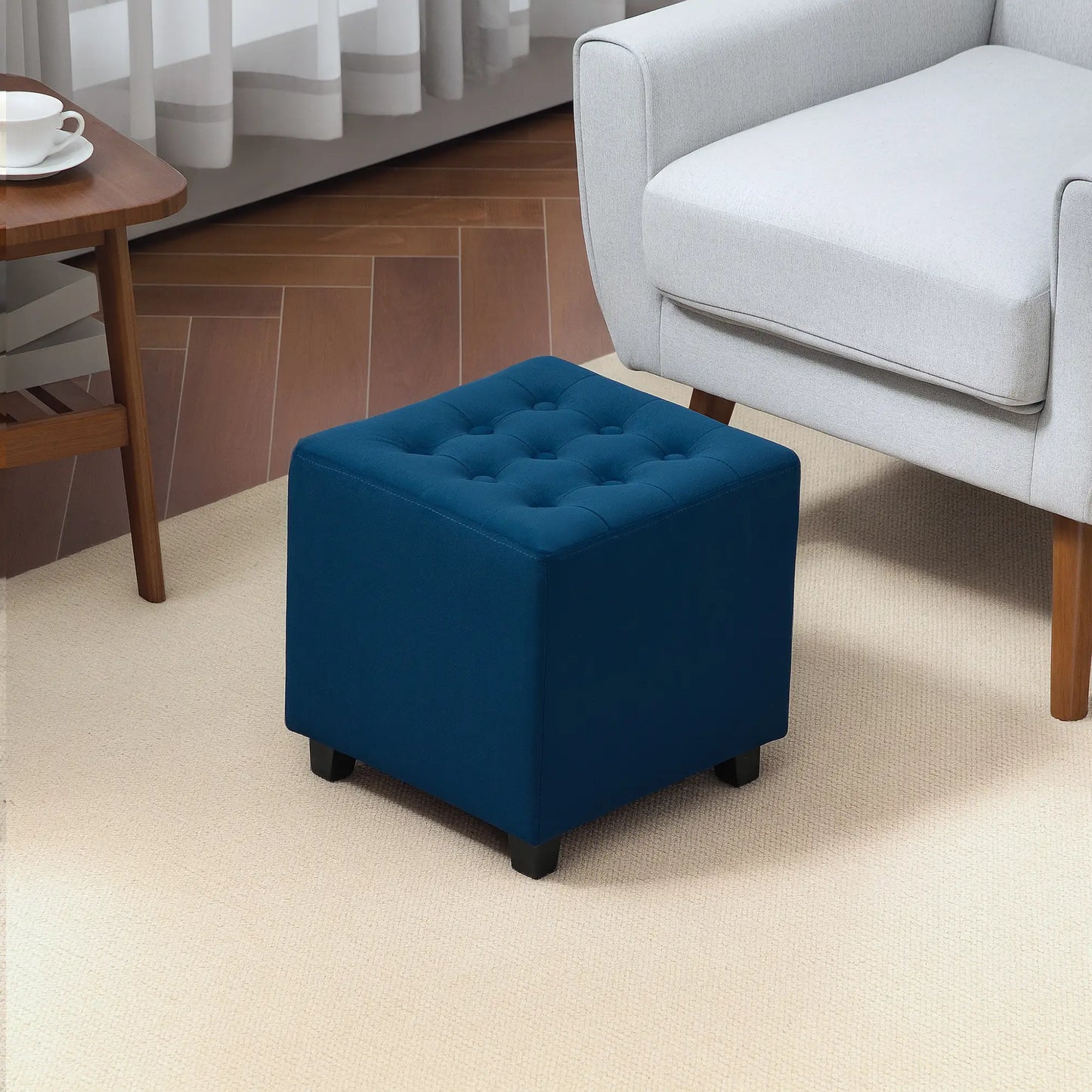 HOMCOM Velvet-Feel Square Ottoman, Lightweight - Blue