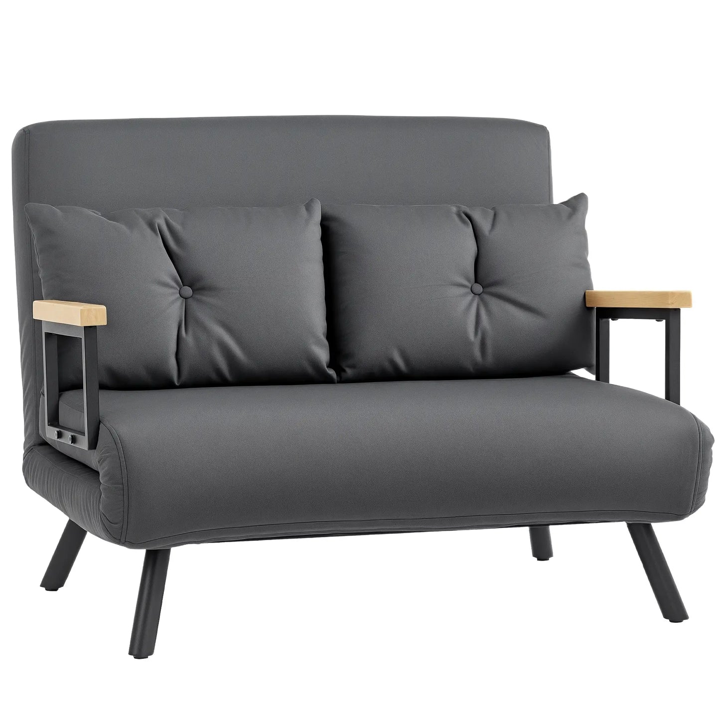 HOMCOM 4-in-1 Velvet-Feel Double Sofa Bed, with Pillows - Dark Grey