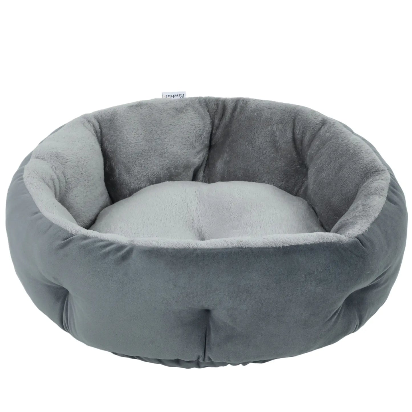 PawHut Cat Round Bed, Reversible Dog Pet Bed for Indoor Cats & Small Dogs with Supportive Bolster, Dark Grey