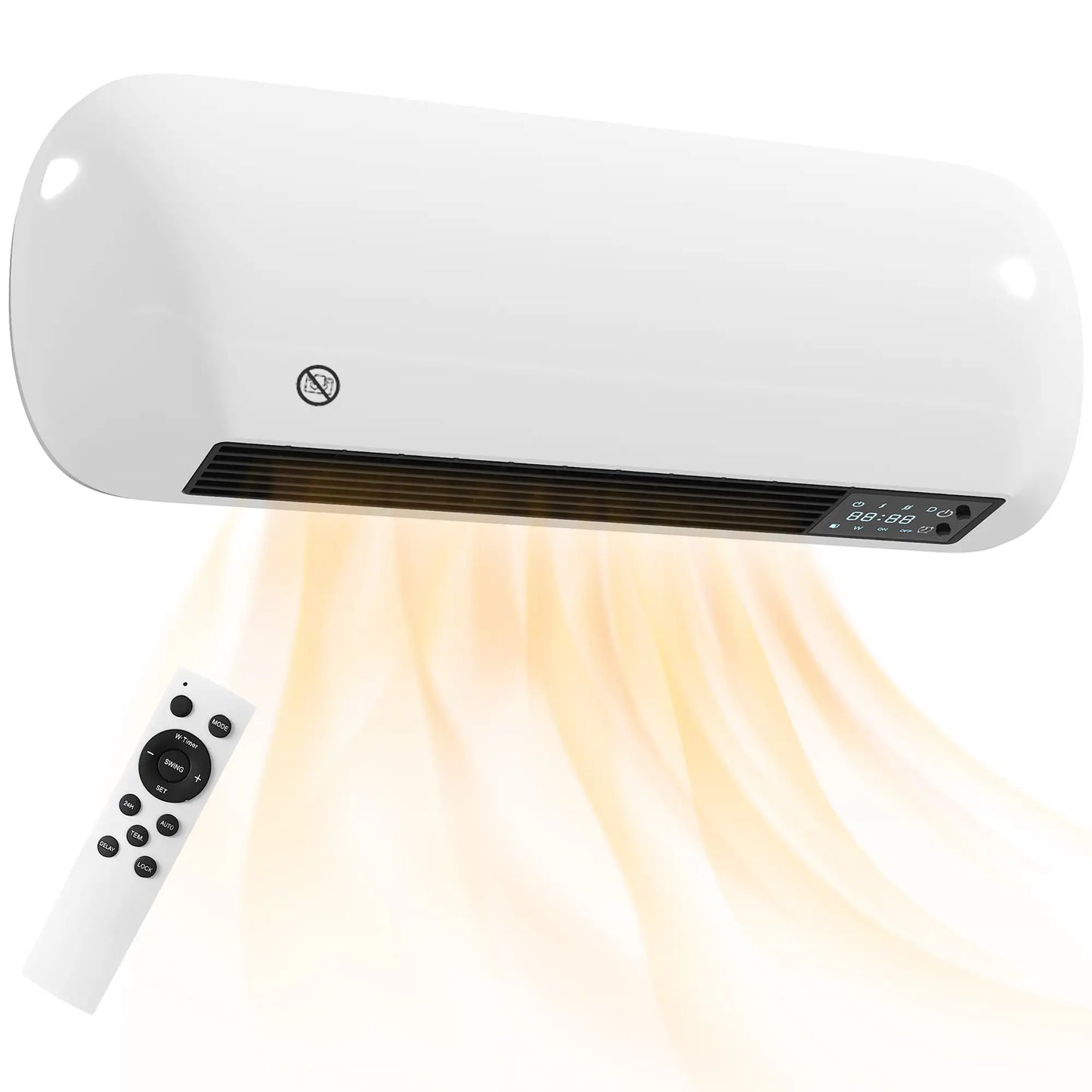 HOMCOM 2000W Ceramic Electric Heater with Fan, Adjustable Thermostat, Wall Mounted - White