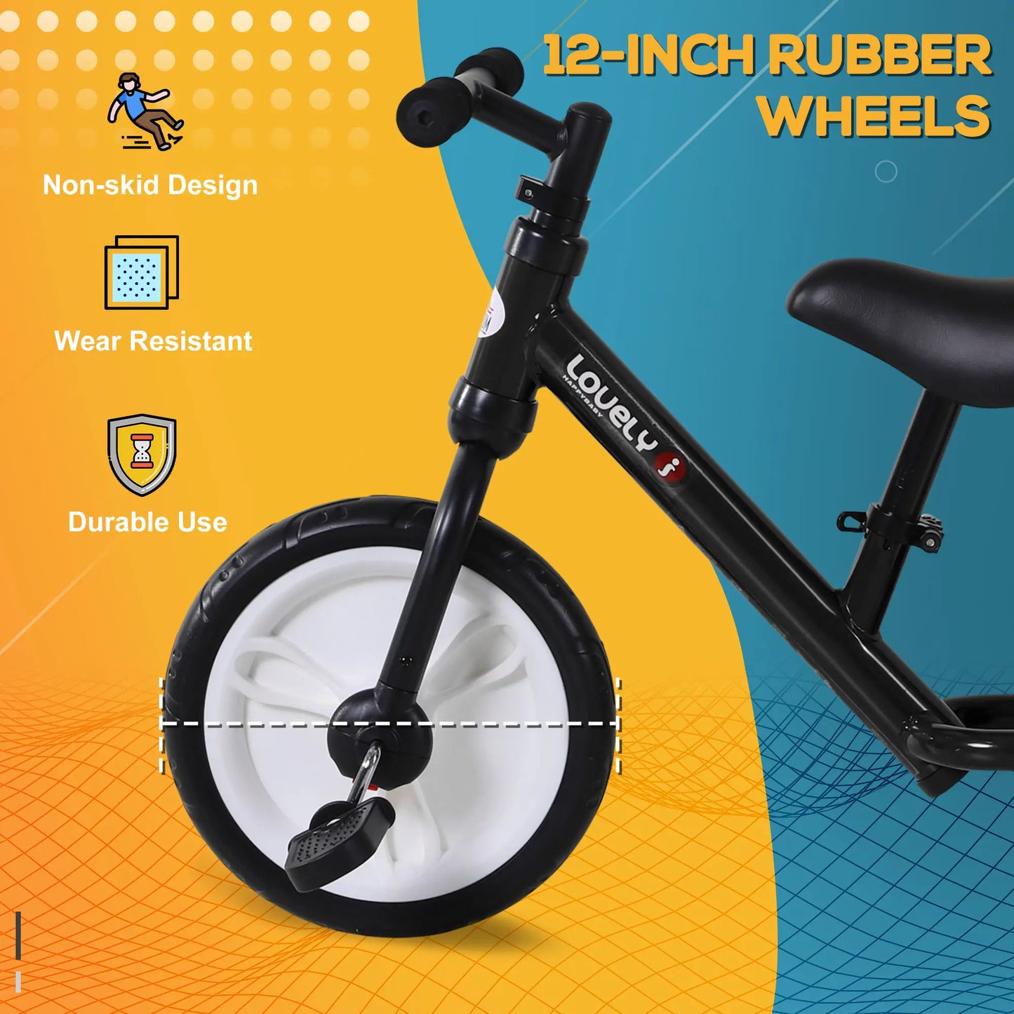 HOMCOM 11 Inch Kids Balance Bike Training Pedal Bicycle w/ Removable Stabilizers EVA Tyres Adjustable Seat Height 2 to 5 Years Gift