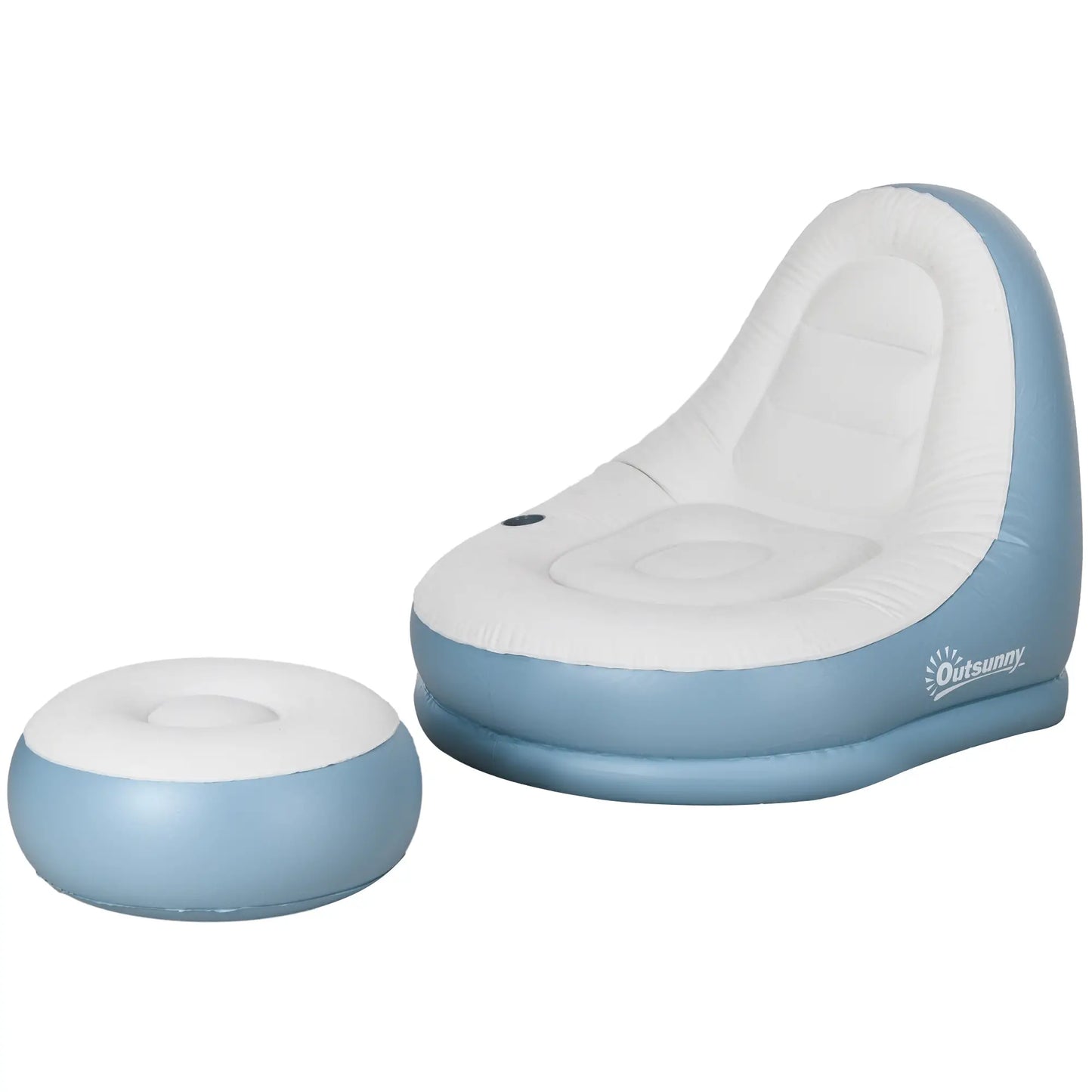 Outsunny Inflatable Tub Chair and Footstool, Soft & Comfortable - Blue/White