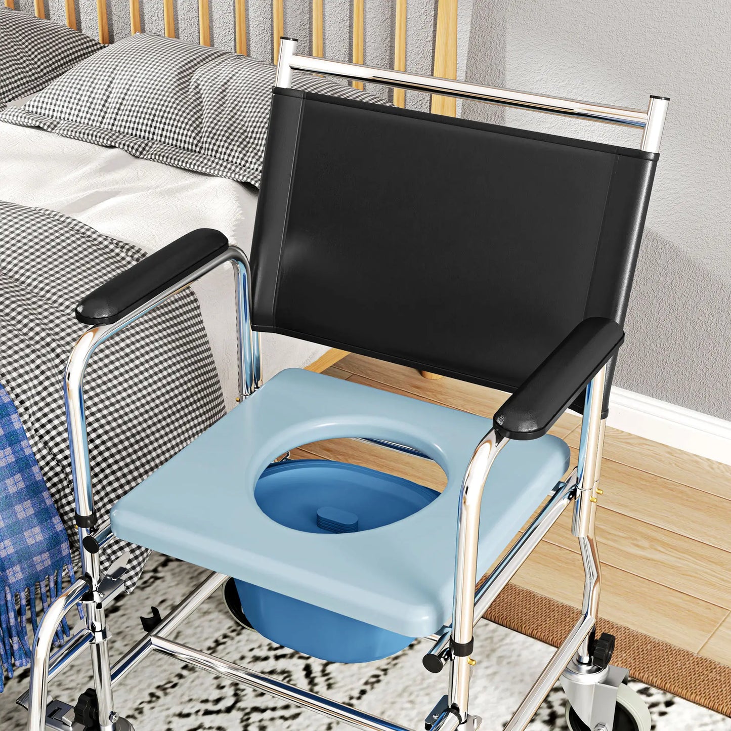 HOMCOM 3-In-1 Bathroom Commode Wheelchair Toilet Seat - Black