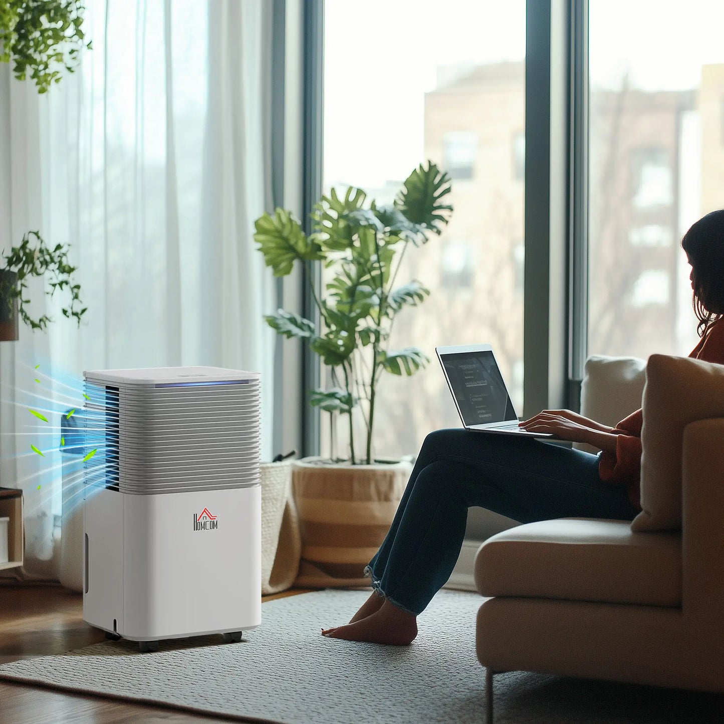 HOMCOM 2000ML Portable Quiet Dehumidifier, Electric Moisture Air De-Humidifier with 3 Modes for Home