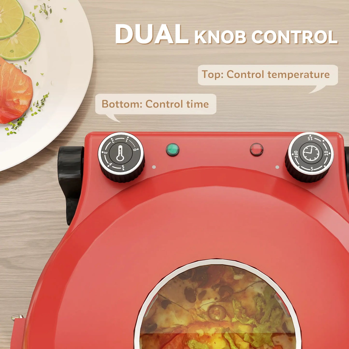 HOMCOM 1200W Pizza Oven, 12 Inch Electric Pizza Maker with Viewing Window, Timer Control & Overheat Protection, Red