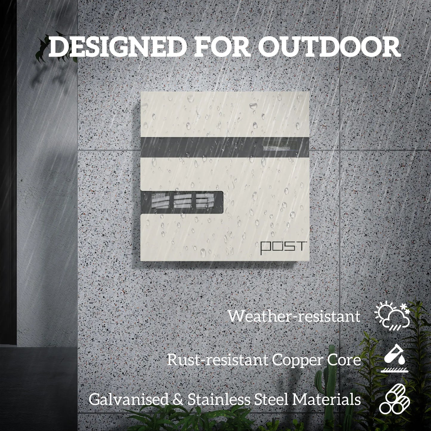 HOMCOM Locking Galvanised Steel Letterbox with Viewing Window - White/Black