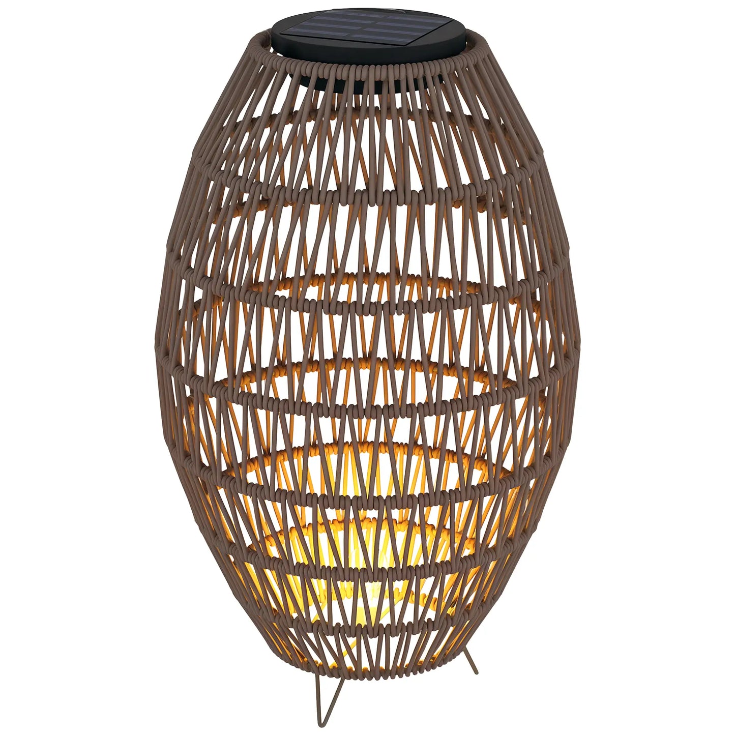 Outsunny Outdoor Decorative Rattan Solar Lamp, Garden Solar Lantern with Auto On/Off Light, IP44 Waterproof, Dark Brown