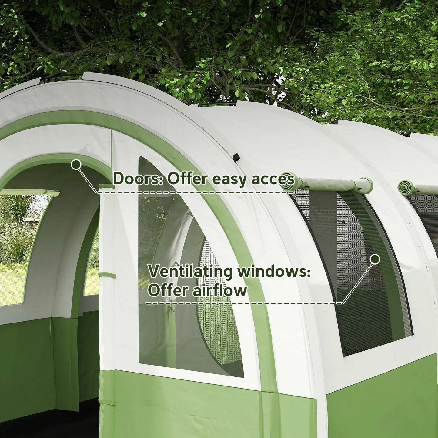 Outsunny 3000mm Waterproof Camping Tent, 5-6 Man Family Tent with Living & Bedroom, Carry Bag, Cream & Green