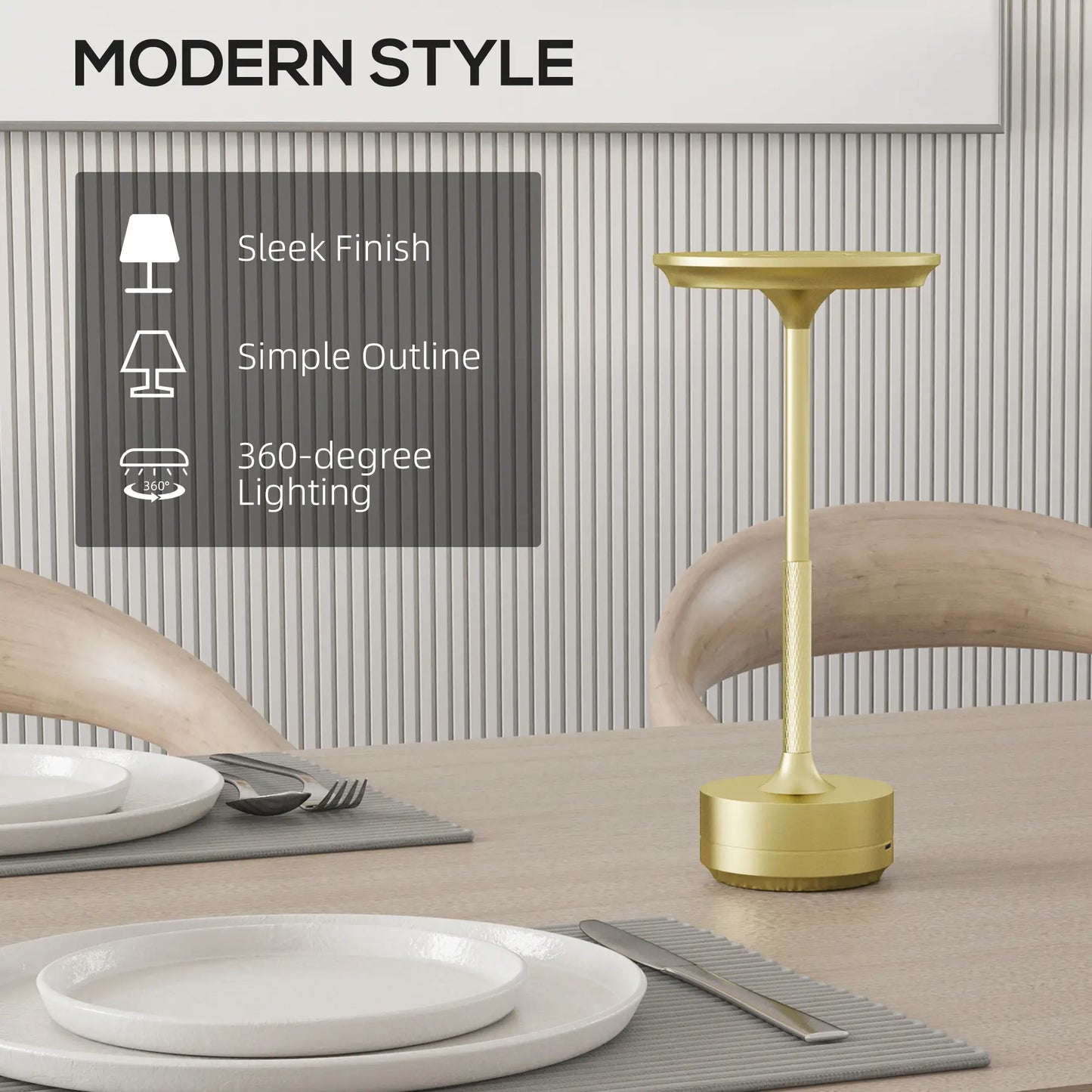 HOMCOM Cordless Table Lamp, Touch LED Desk Lamp with 4000mAh Rechargeable Battery, 3 Colour, for Bedroom Living Room