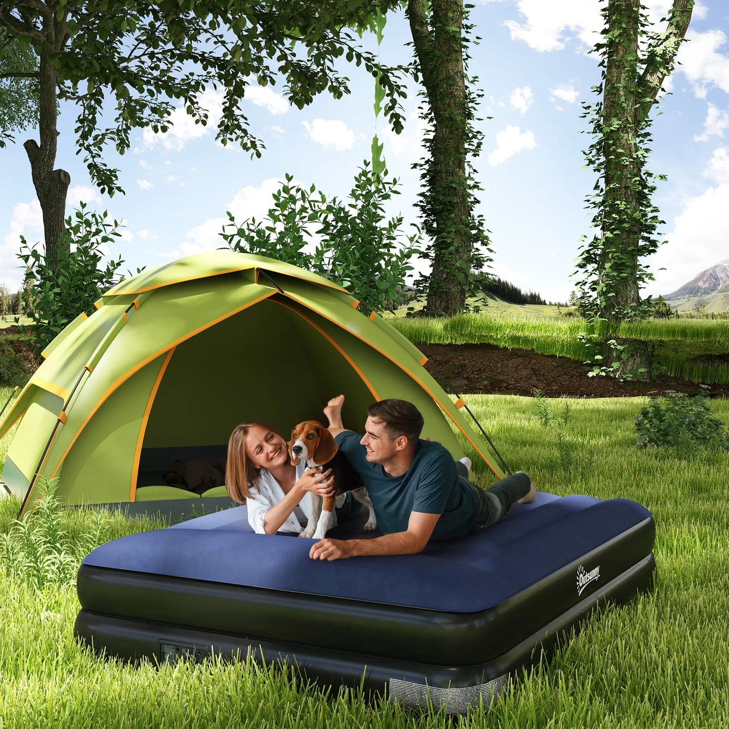 Outsunny Inflatable King-Size Air Bed, with Built-in Electric Pump and Carry Bag