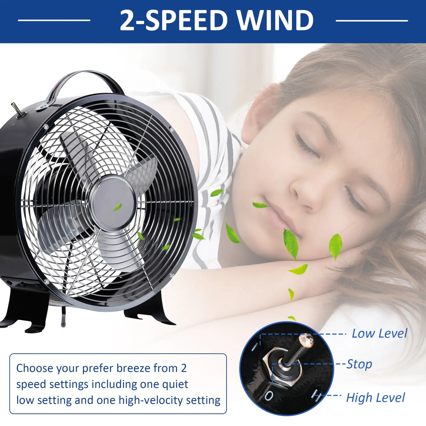 HOMCOM 10" 2-Speed Electric Table Desk Fan w/ Safety Guard Anti-Slip Feet Portable Cooling Fan Home Office Black