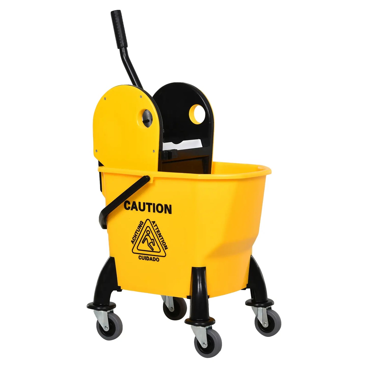HOMCOM 25L Cleaning Mop Bucket, with Wringer, Wheels and Handle - Yellow