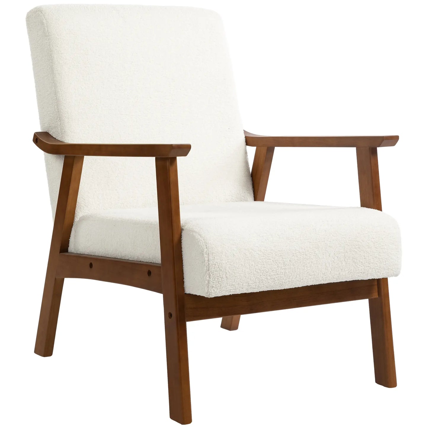 HOMCOM Armchair Boucle Seat Mid Century Accent Chair - White