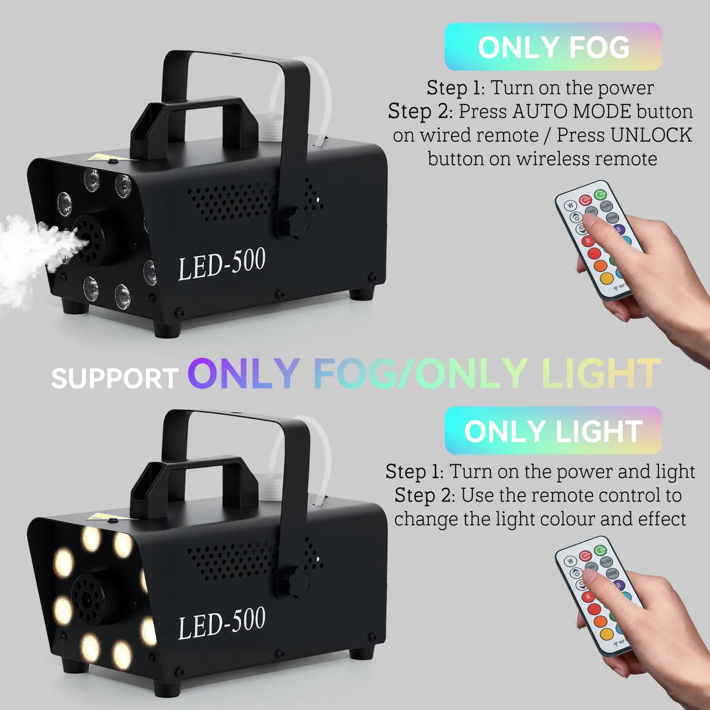 HOMCOM Smoke Fog Machine with 3 RGB LED Lights with 13 Colours and 4 Effects, 450W 2000CFM with Wired and Wireless Remote