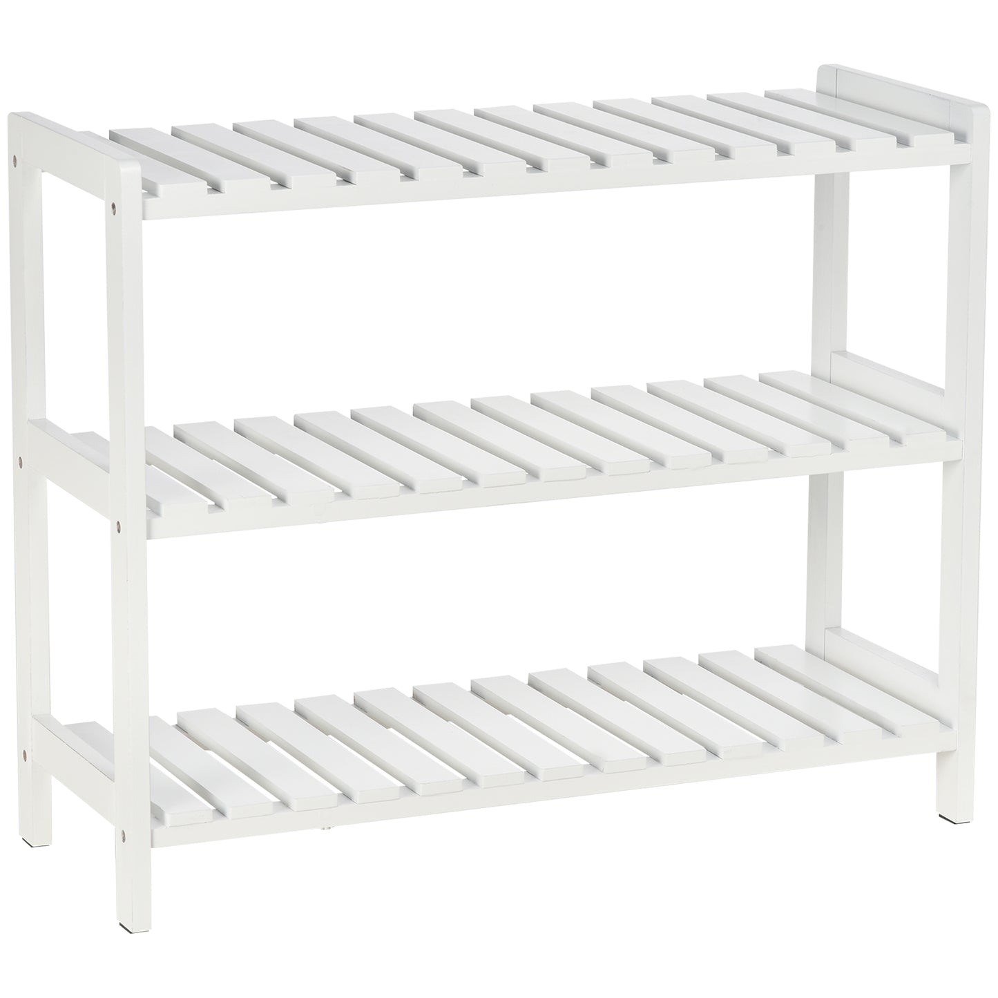 HOMCOM 3-Tier Shoe Rack Wood Frame Slatted Shelves Spacious Open Hygienic Storage Home Hallway Furniture - White