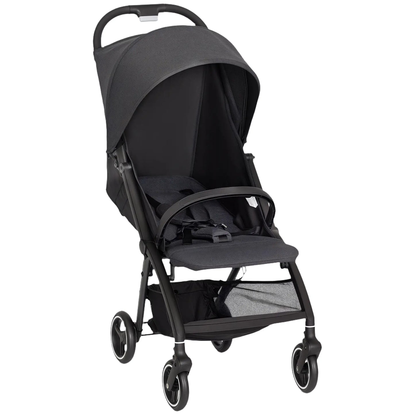 AIYAPLAY Travel Stroller, Lightweight Pushchair, Compact Buggy with Canopy, Basket & Multi-Position Recline, Dark Grey