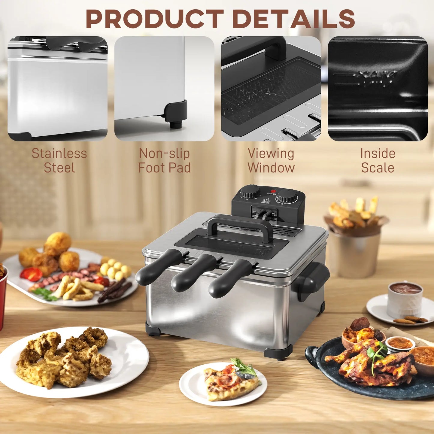 HOMCOM 5 Litre Deep Fat Fryer with Adjustable Temperature & Timer, 2000W Stainless Steel Deep Fryer