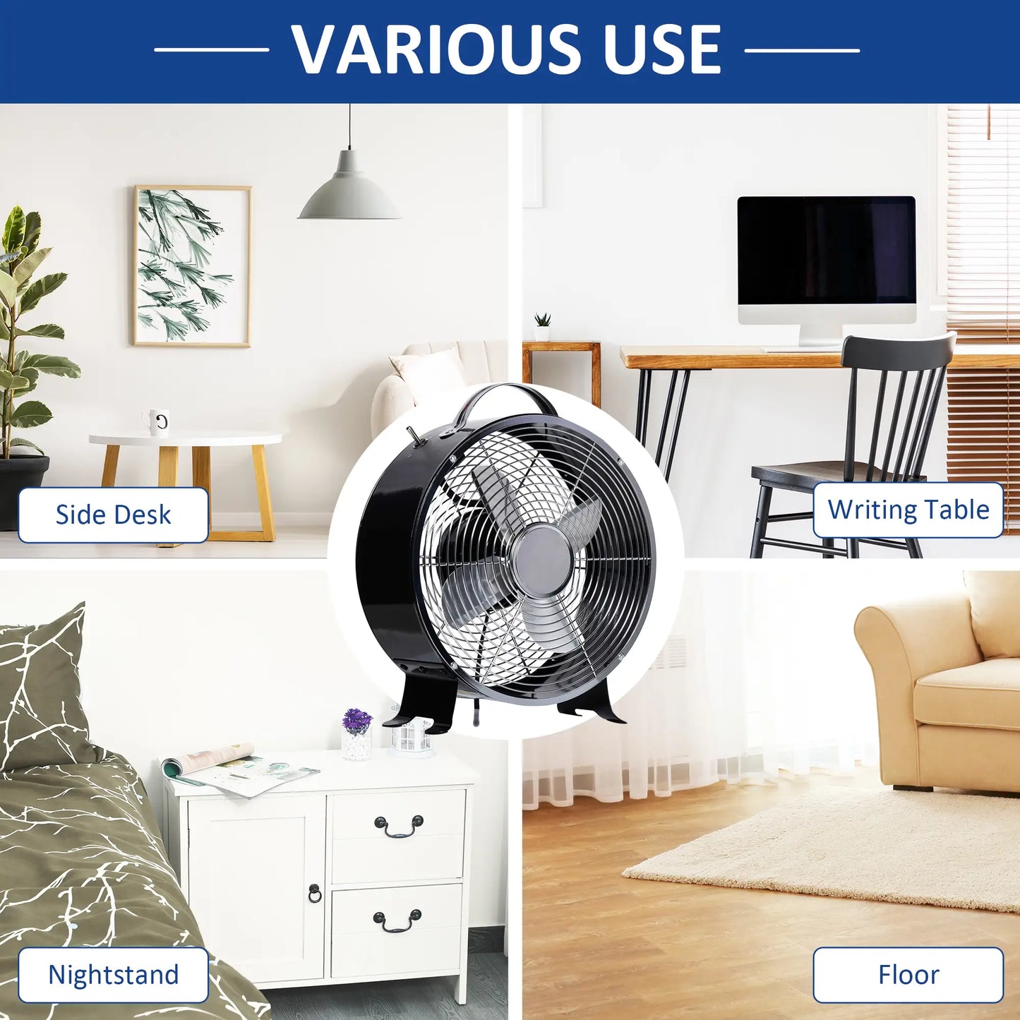 HOMCOM 10" 2-Speed Electric Table Desk Fan w/ Safety Guard Anti-Slip Feet Portable Cooling Fan Home Office Black