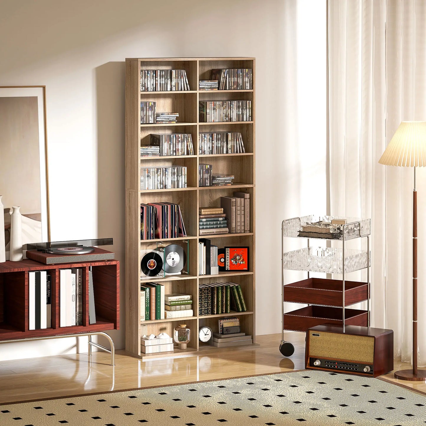 HOMCOM 640 CD Storage Tower, Bookcases & Shelves - Nature Wood Finish