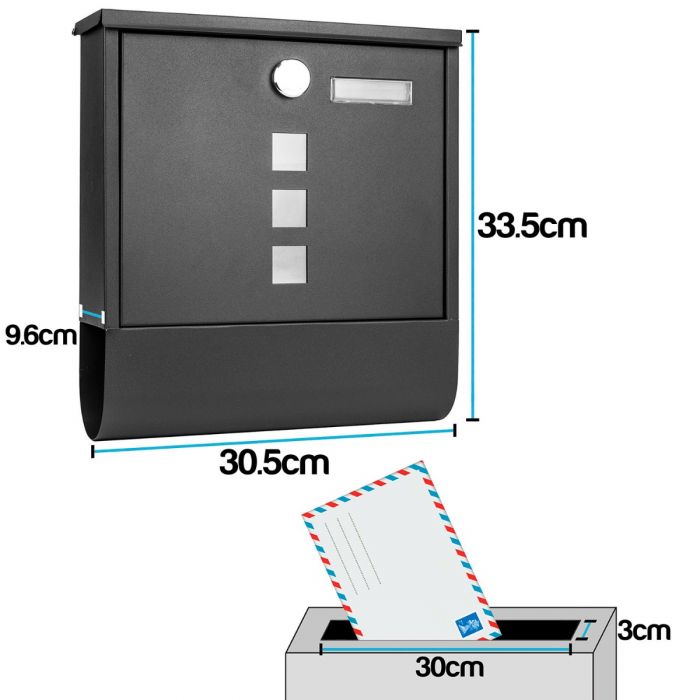 Wall-Mounted Mailbox Galvanised Steel with Secure Lock, 2 Keys & Name Card Slot - Dark Grey