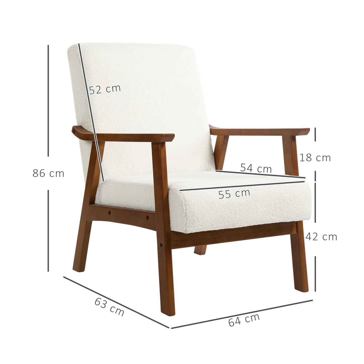HOMCOM Armchair Boucle Seat Mid Century Accent Chair - White
